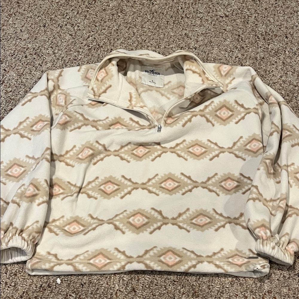 Hollister Cream Aztec-Print Quarter Zip Pullover size small